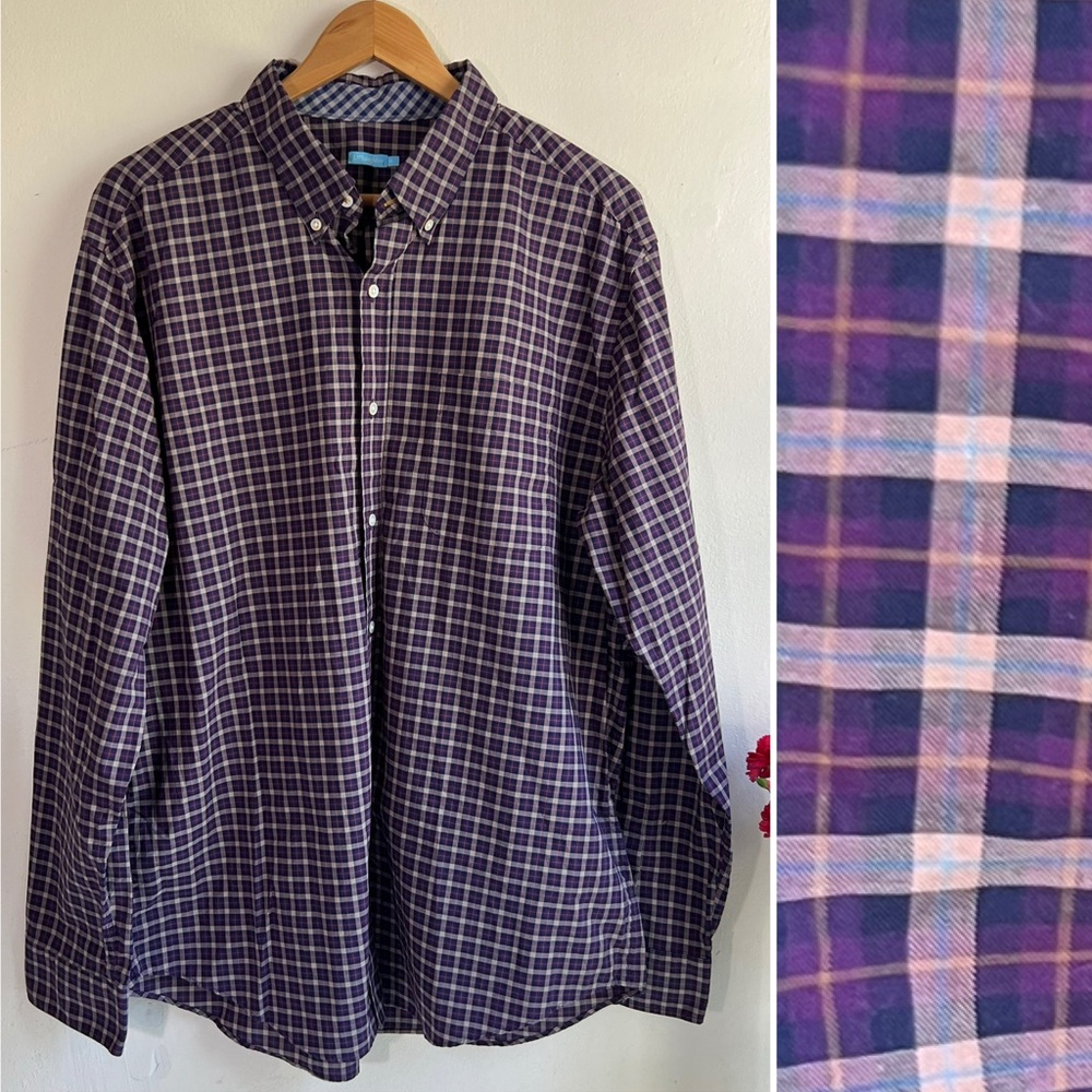 XL J. McLaughlin 100% Cotton Purple Plaid Casual Long Sleeve Button Down Shirt